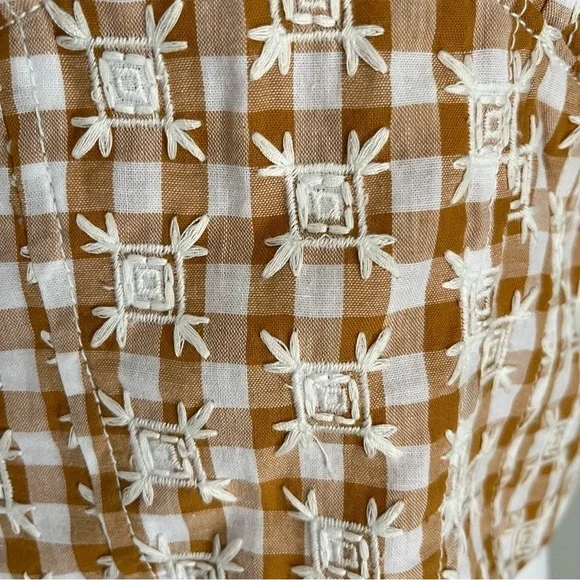 Anthropologie Maeve Scalloped Crop Top Sz‎ 6 Neutral Motif Brown Spaghetti strap - Picture 6 of 13